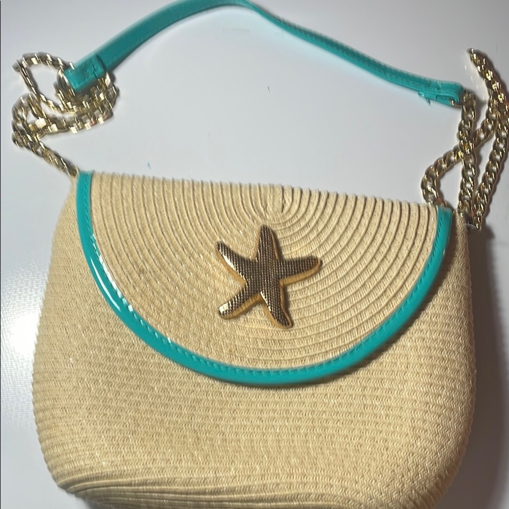 Beige and Turquoise Starfish Accent Women's Bag - Picture 1 of 4